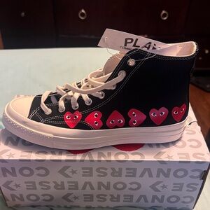 Converse Black High-Tops with Red Heart Accents